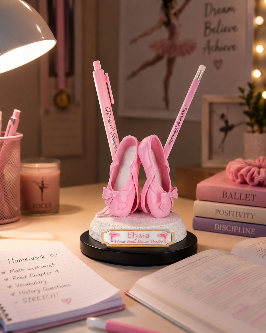 Personalised Ballet Pointe Shoe Pen & Pencil Holder | 3D Printed | Custom Name Plaque | Dance Gift