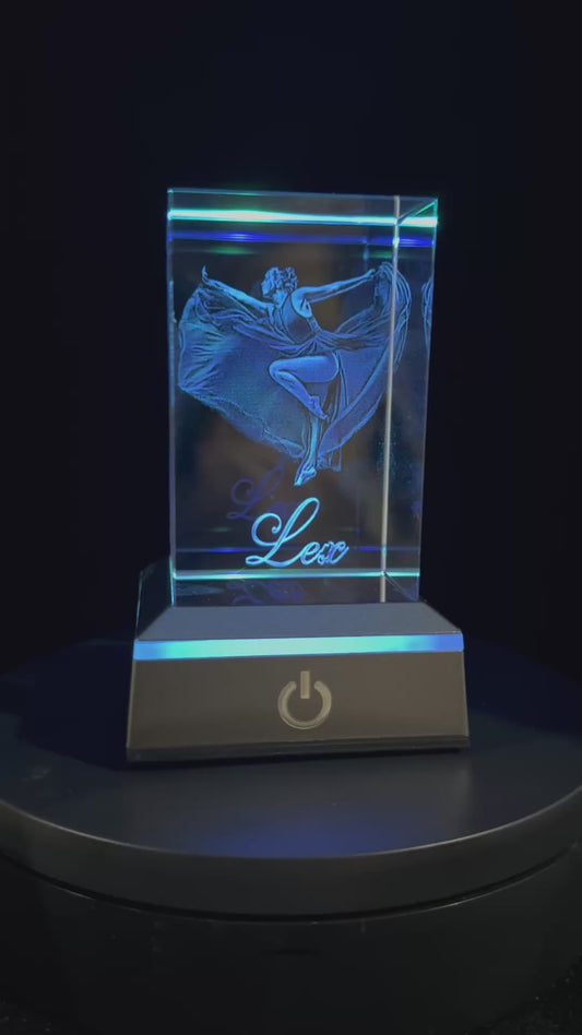 Personalised Ballet Crystal Keepsake | 3D Inner Engraved Dancer Photo | LED Light Base